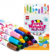 Фломастеры Deli "Super Washable Marker" 12цв, смываемые, карт.уп. EC155-12