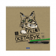Скетчбук комбинир. 240*240мм 15+15л, крафт/черн, 160г/м2 греб "Кот тут!" 30Б4Aгр_28288 Hatber
