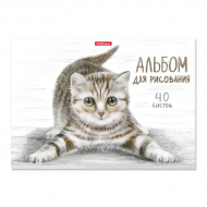Альбом д/рис 40л А4 "Полосатый кот" 120г/м2, склейка, мел.карт., подлож. 49844 Erich Krause