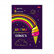 Бумага цветная мелованная флуоресц. А4 8л/4цв, папка "Радужное мороженое" 8Бц4ф_28046 Hatber