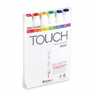 Набор спиртовых худож. маркеров TOUCH "Twin brush" 6цв. основные цвета, двуст.скошен/кисть 1200613