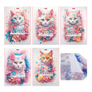 Альбом д/рис 48л А4 "Spring cat" 100г/м2, скоба, пластик.обл., ассорти 48А4Впл Hatber