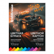 Набор д/дет.твор. А4 (цв.картон 10цв, цв.бумага 10цв/20л) Erich Krause "Дорожный зверь" 63636