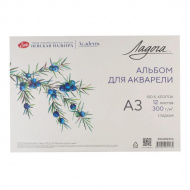 Альбом для акварели А3 12л, 300г/м2, склейка "Ладога" сред/круп зерно/гладк 252452366 НевскаяПалитра