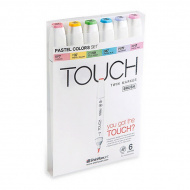 Набор спиртовых худож. маркеров TOUCH "Twin brush" 6цв. пастельные тон, двуст.скошен/кисть 1200616