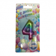 Свеча для торта "Цифра 4" ассорти