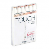 Набор спиртовых худож. маркеров TOUCH "Twin brush" 6цв. телесные тона, двустор.скошен/кисть 1200624